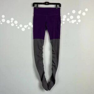 Alo Yoga Goddess High Waist Legggings Size S Purple Gray Ribbed Panel Activewear